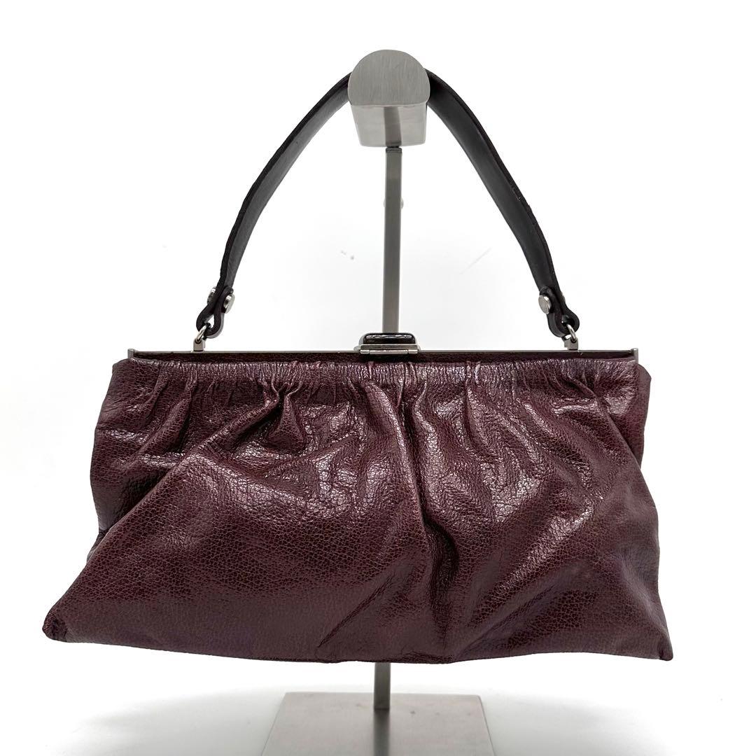 MARNI がま口 ハンドバッグ シボ革 ダークブラウン×ブラック 上品 モダン