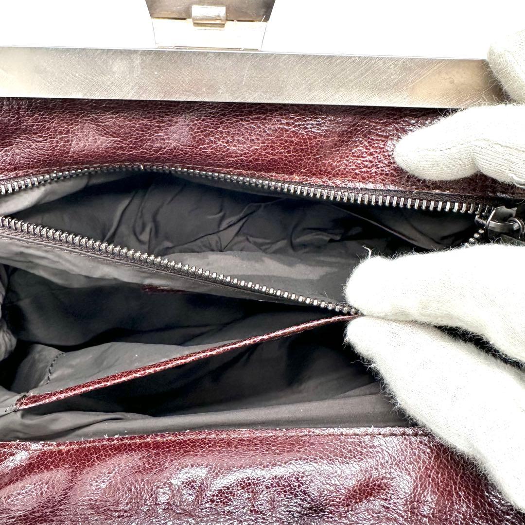 MARNI がま口 ハンドバッグ シボ革 ダークブラウン×ブラック 上品 モダン