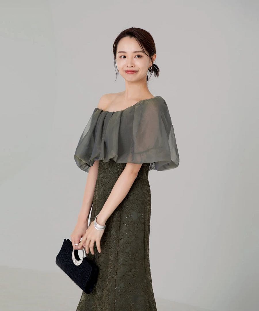 LEJA / 2WAY オフショルダーパフスリーブマーメイドワンピースドレス