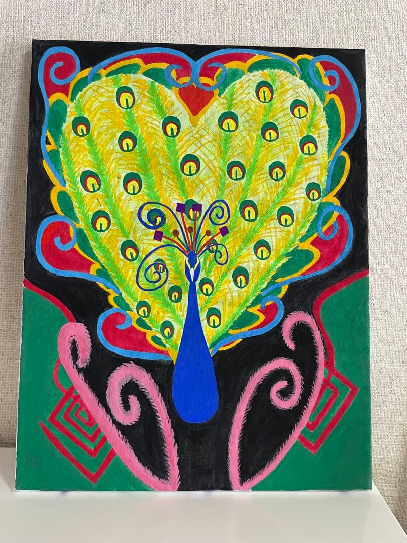 自作絵画 クジャク ハート
