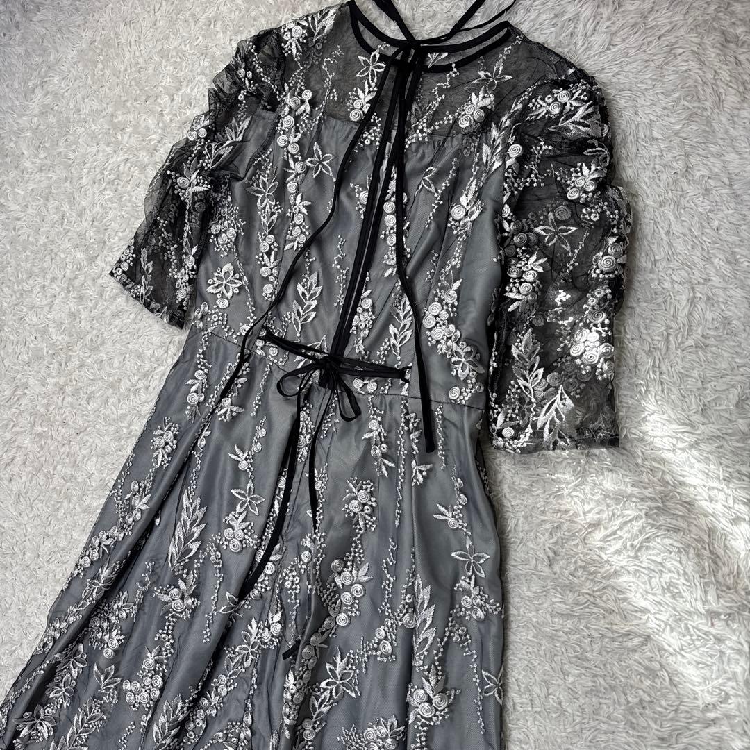 極美品 niana 刺繍レース バックリボン パーティードレス 二次会 Lサイズ