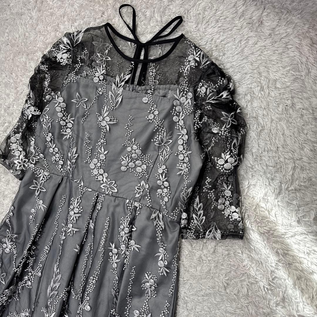 極美品 niana 刺繍レース バックリボン パーティードレス 二次会 Lサイズ