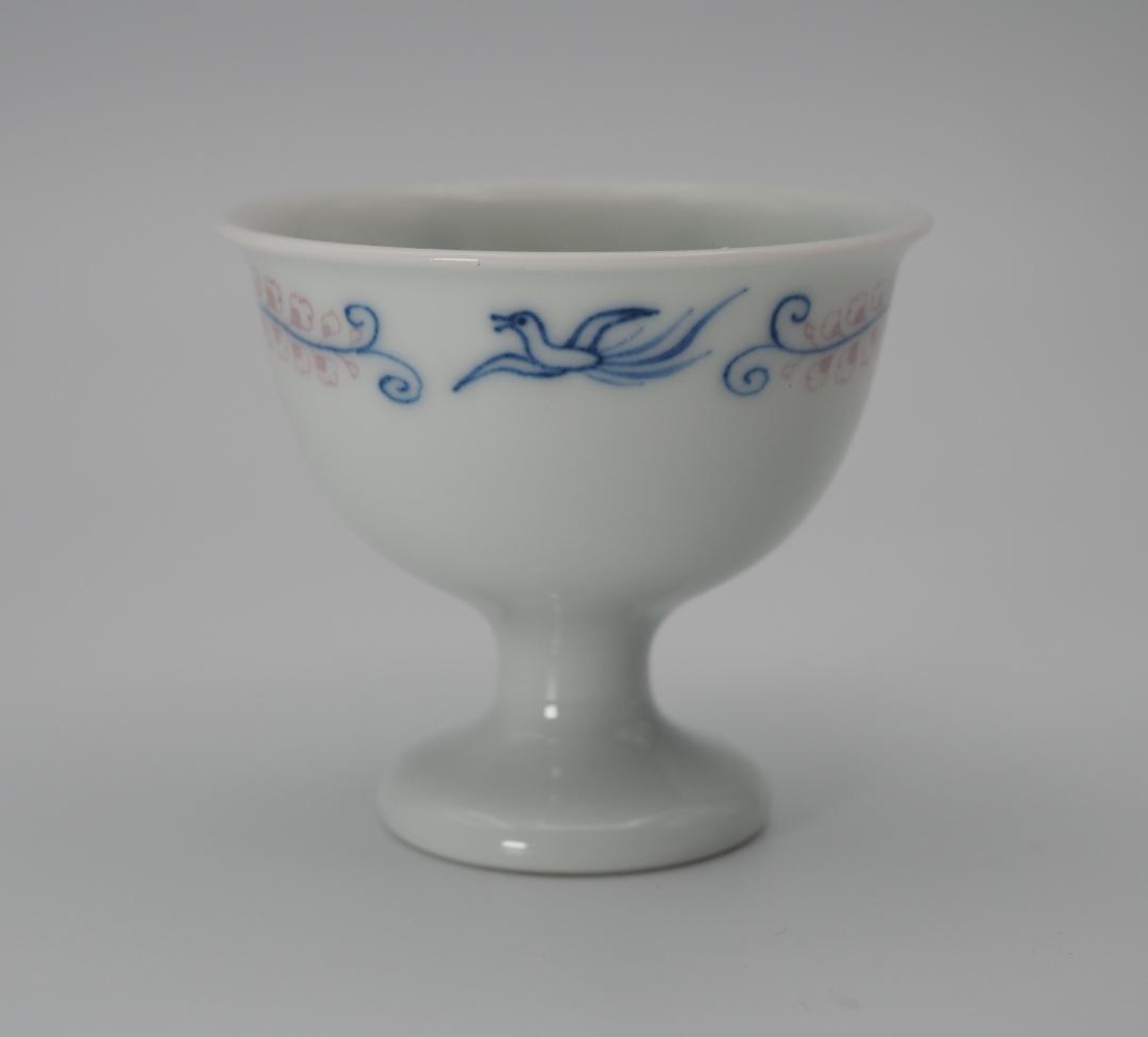 三代清風与平造 染付盃/白磁釉下彩 鳳凰蝶画 馬上杯 2点