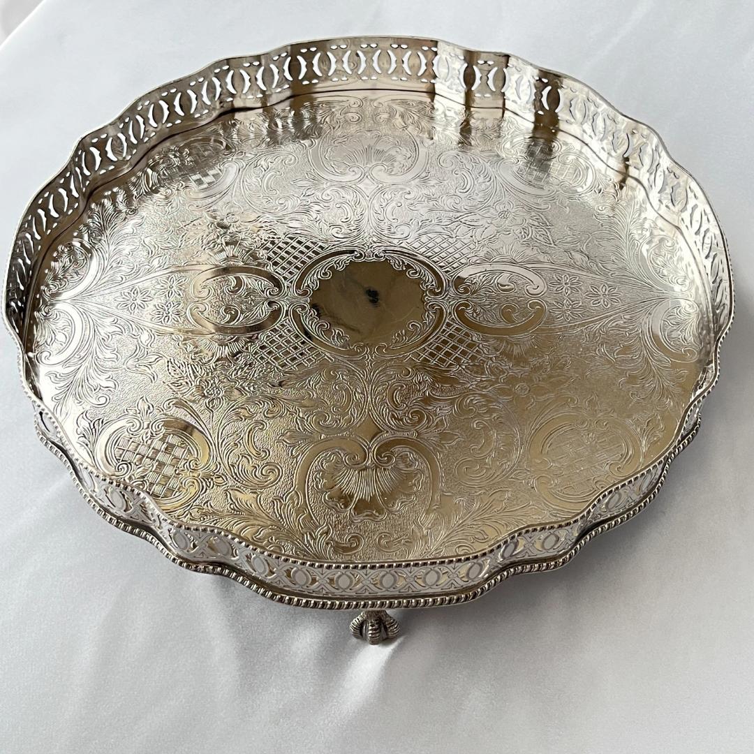 【英国】 ギャラリートレー サークル型 30cm 【シルバープレート】