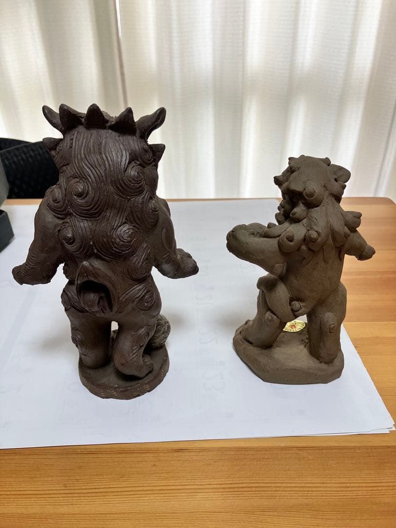 琉球　沖縄　壺屋焼　立ちシーサー二体　ヤチムン　やちむん