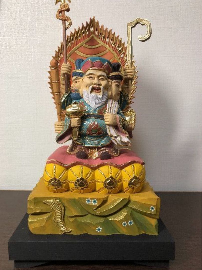 三面大黒天　仏像木彫り 桧木　新品 22cm