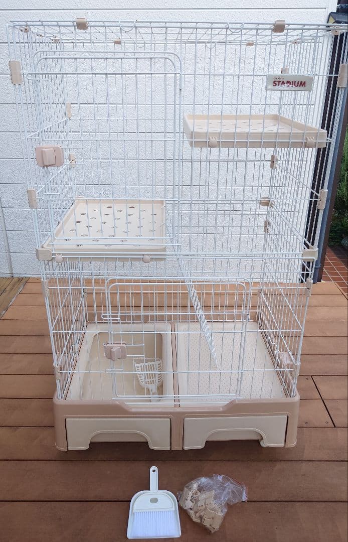 キャットケージ 2段式 ☆にゃん箱1号　STADIUM アイボリー(おまけ付き)