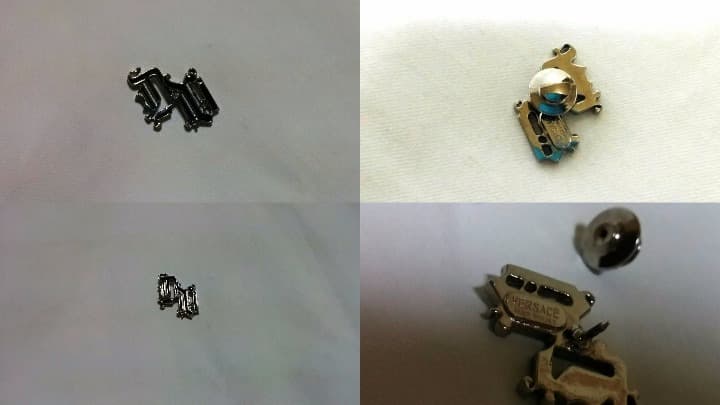 正規新古 ヴェルサーチ ヴィンテージ ゴシックロゴブローチ クロームシルバー×黒