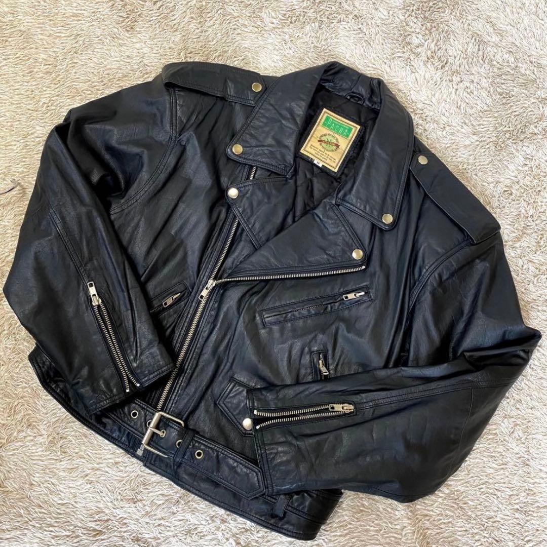 PACHA ショート丈ダブルレザージャケット　ライダース　ブラック