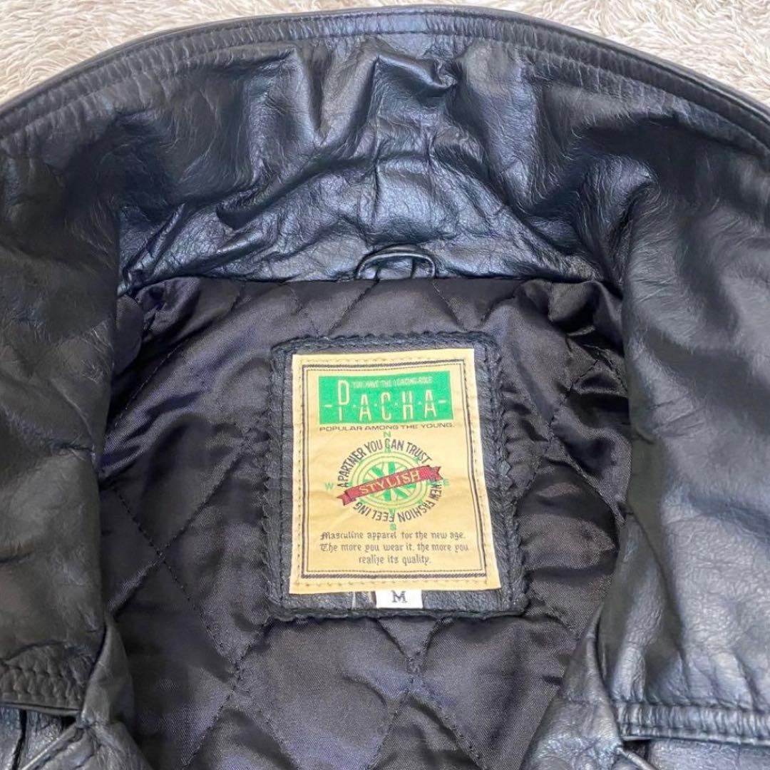 PACHA ショート丈ダブルレザージャケット　ライダース　ブラック