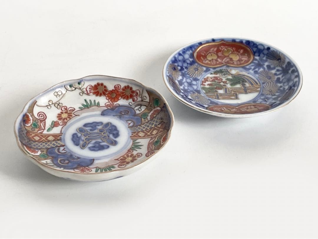 骨董　アンティーク　豆皿　手塩皿　2枚　金襴手　色絵　梅松　大明嘉靖年製