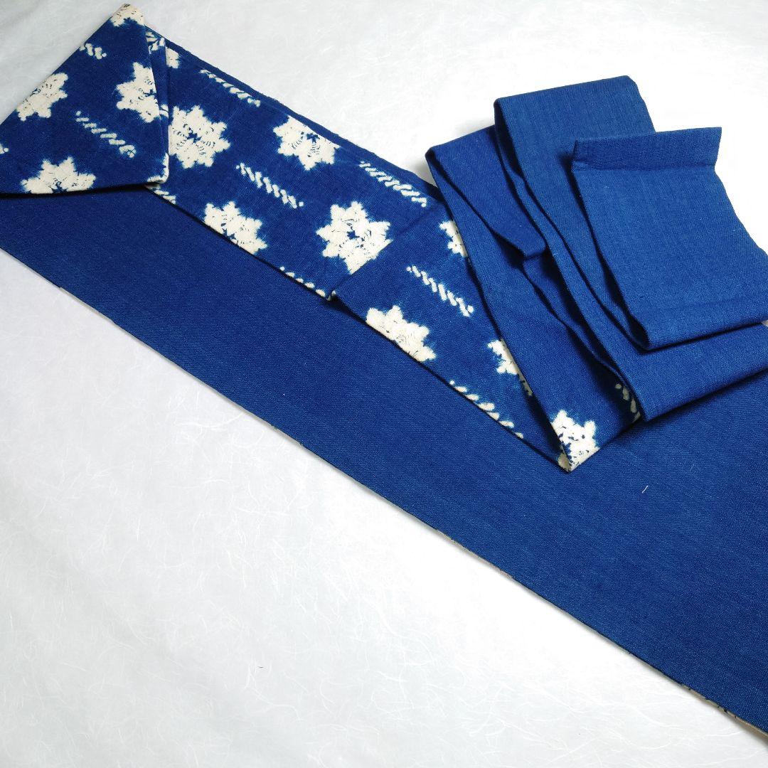 木綿 名古屋帯 藍染 絞り 工芸品 雰囲気あり 極上 逸品 訳あり