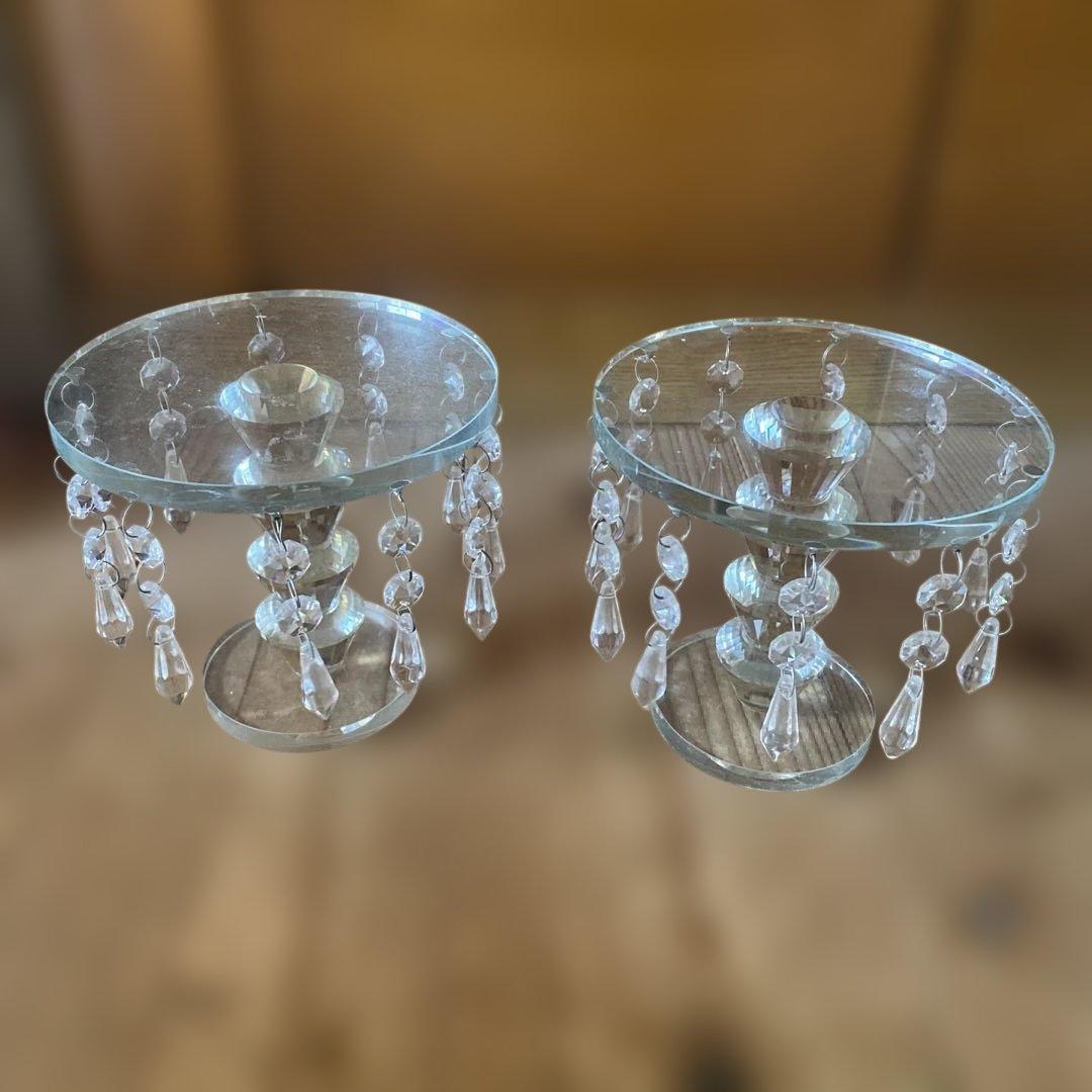 エレガント　ガラス製クリスタルディスプレイスタンド2個セット