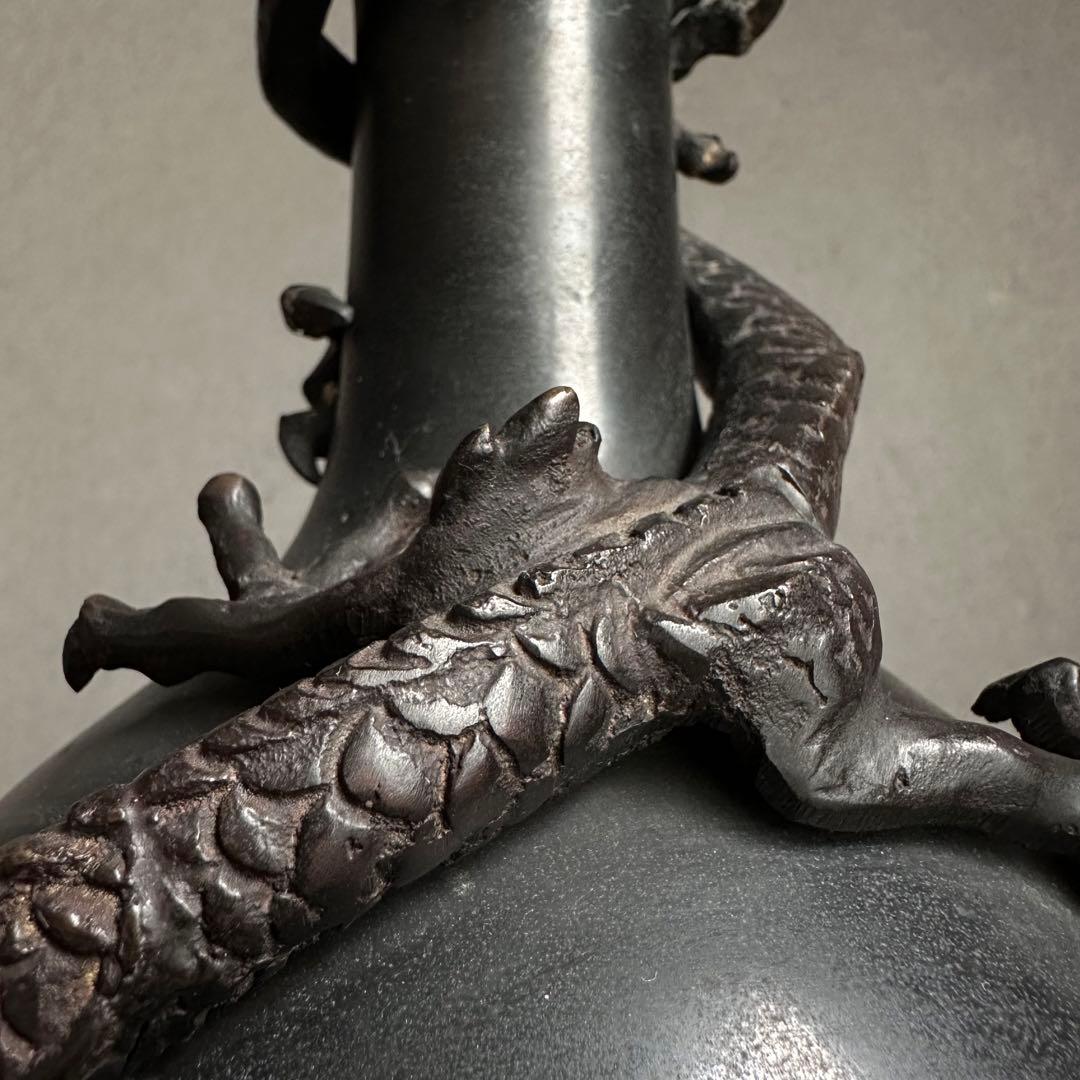 【希少】　古銅　銅製　鉄龍巻　龍巻花瓶　雄峰造　花入　高岡銅器　金工美術　大