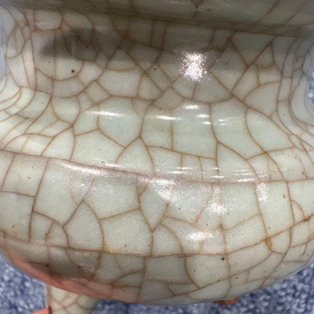 中国古美術・宋代 哥窯 双耳炉 灰青釉・観賞用・香炉・装飾品・縁起物・文房置物