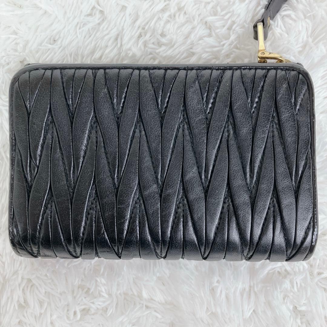 めーめー　ミュウミュウ　折り財布5ML002 マテラッセ 黒　ビジュー