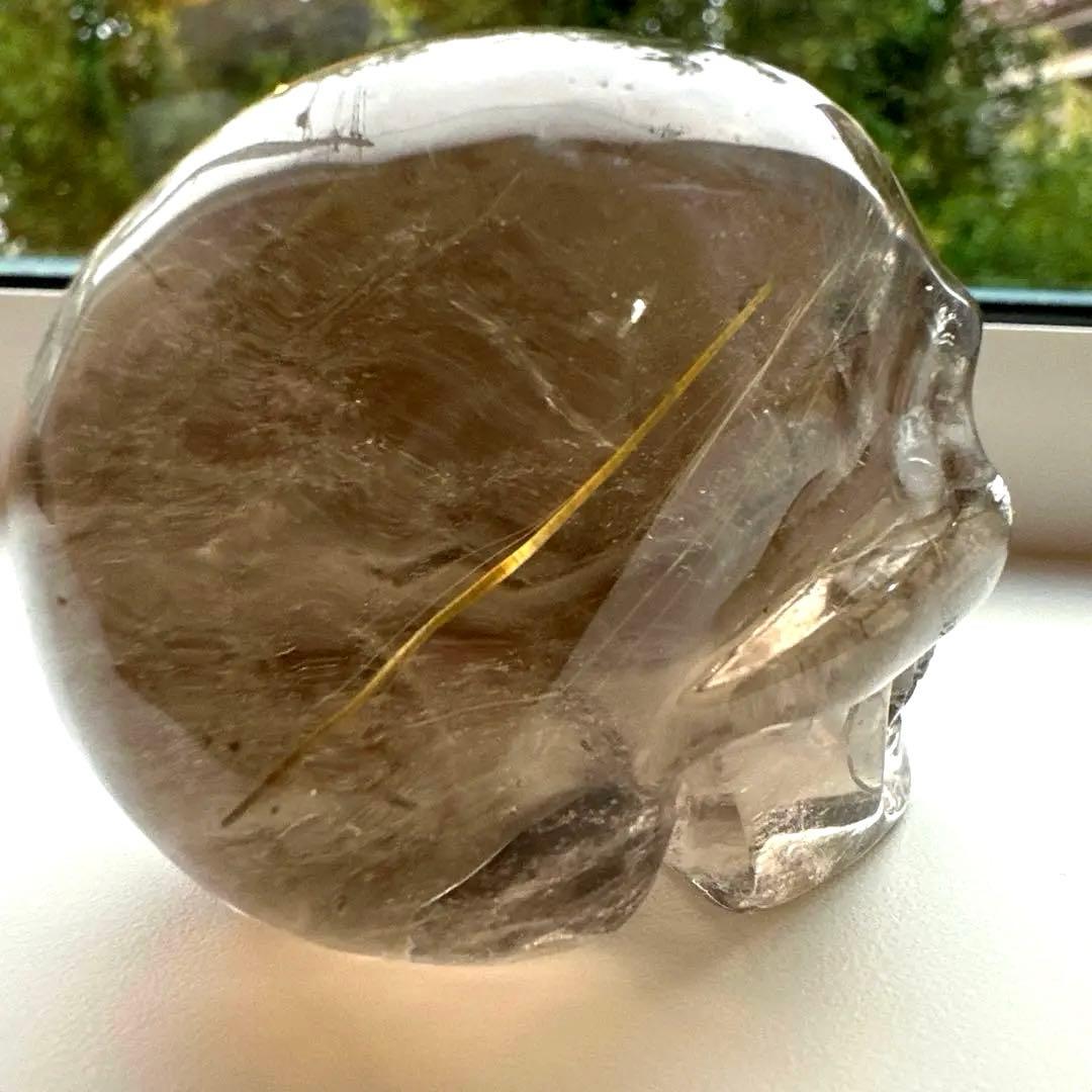 スモーキー　ルチル　スカル　146.8g ゴールデンルチル　金運