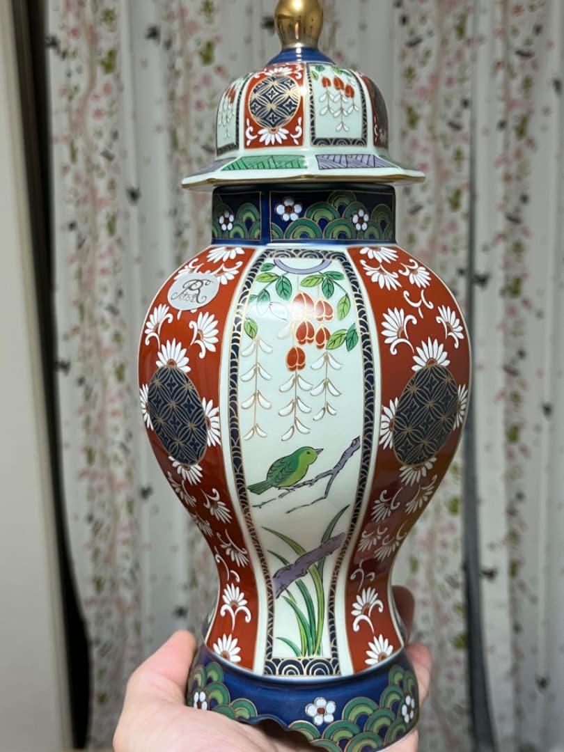 將軍壺　未峰窯 色絵　金彩　古伊万里 飾り物