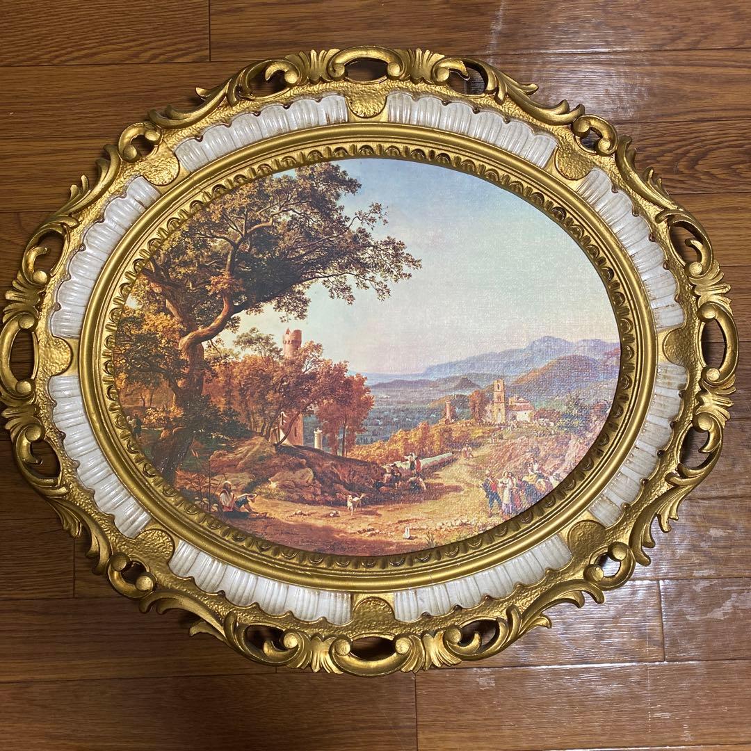 イタリア　絵画レプリカ　アンティーク額絵　壁掛け　金縁　69×59㎝