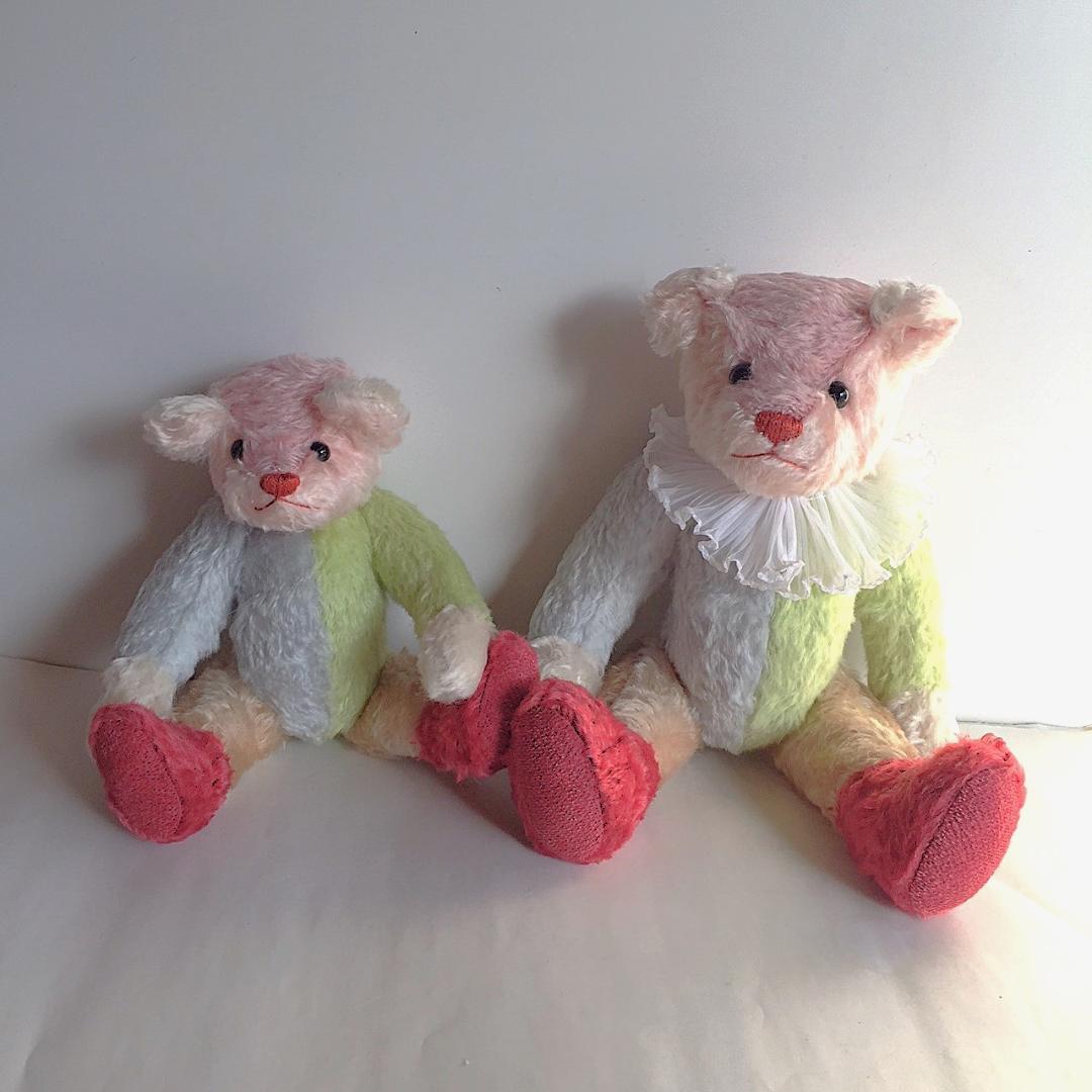 カラフルテディベア2体　パッチワーク　マルチカラー　作家
