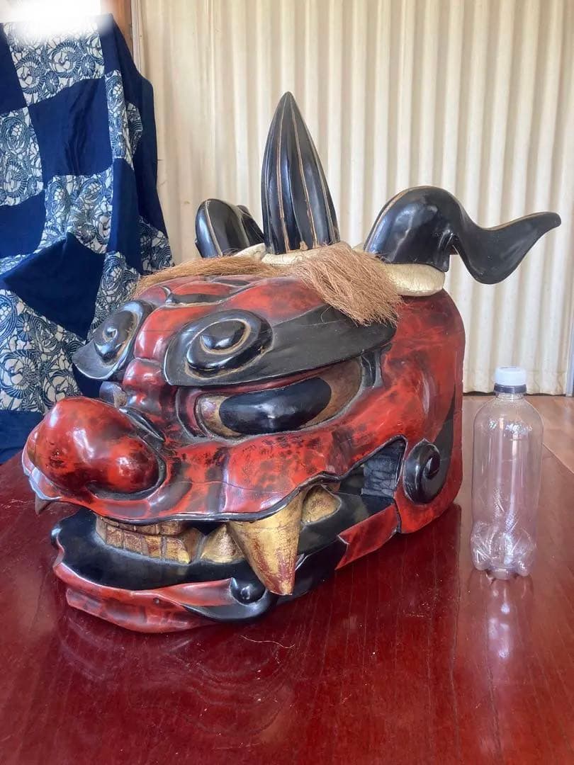 獅子頭 獅子舞 木製 特大 工芸品 骨董品 祭り
