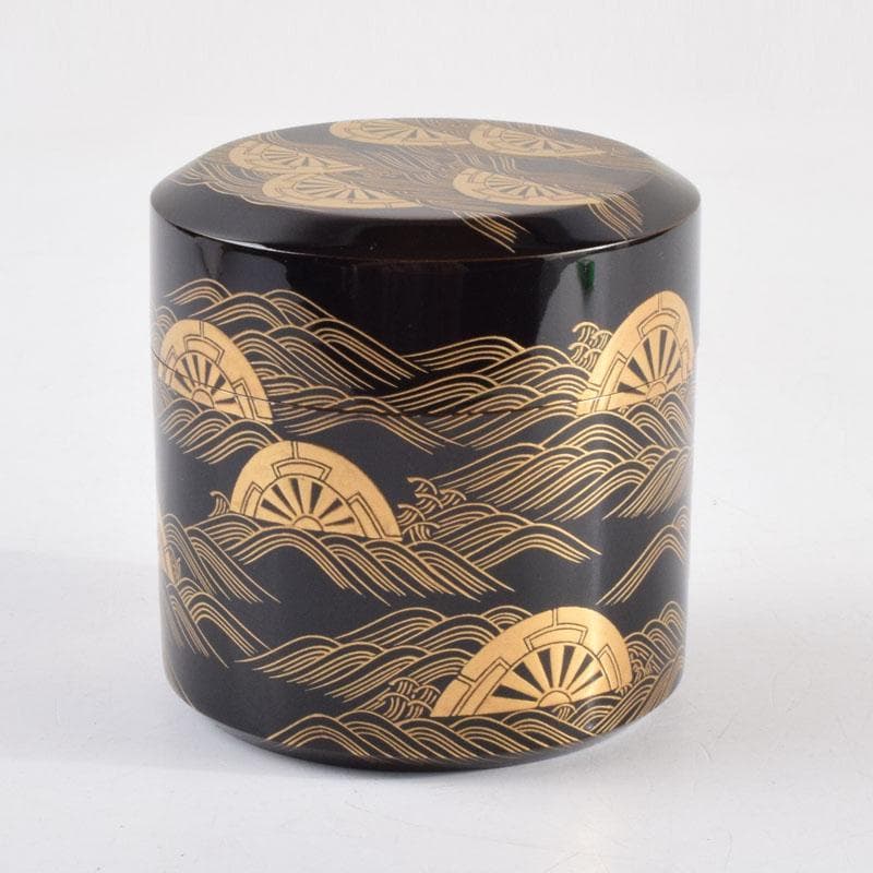 はるこ　茶道具　塗師川瀬表完作　源氏車蒔絵雪吹茶入　共布共箱　V　8966