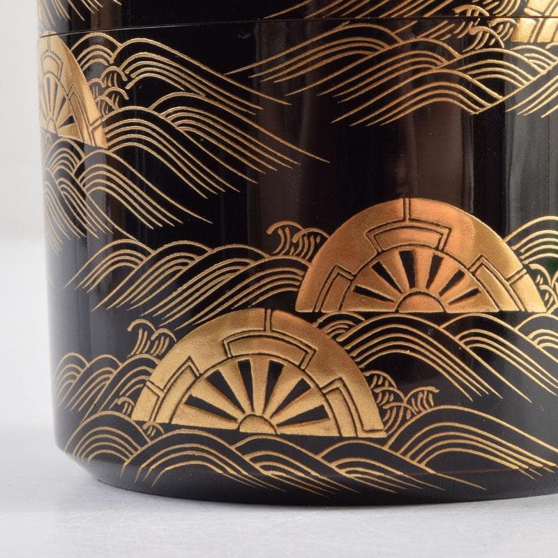 はるこ　茶道具　塗師川瀬表完作　源氏車蒔絵雪吹茶入　共布共箱　V　8966