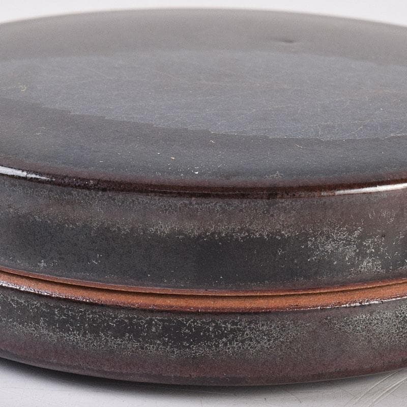 土渕善丕作　天目釉　木葉文　一文字香合　堀内宗完(兼中斎)極め箱　V　R9019