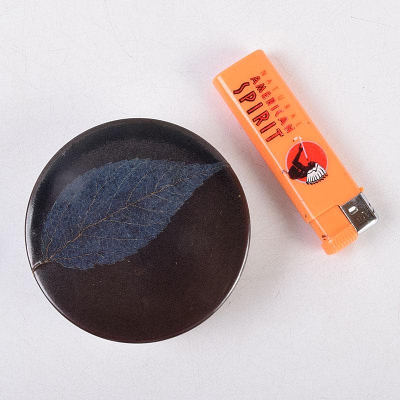 土渕善丕作　天目釉　木葉文　一文字香合　堀内宗完(兼中斎)極め箱　V　R9019