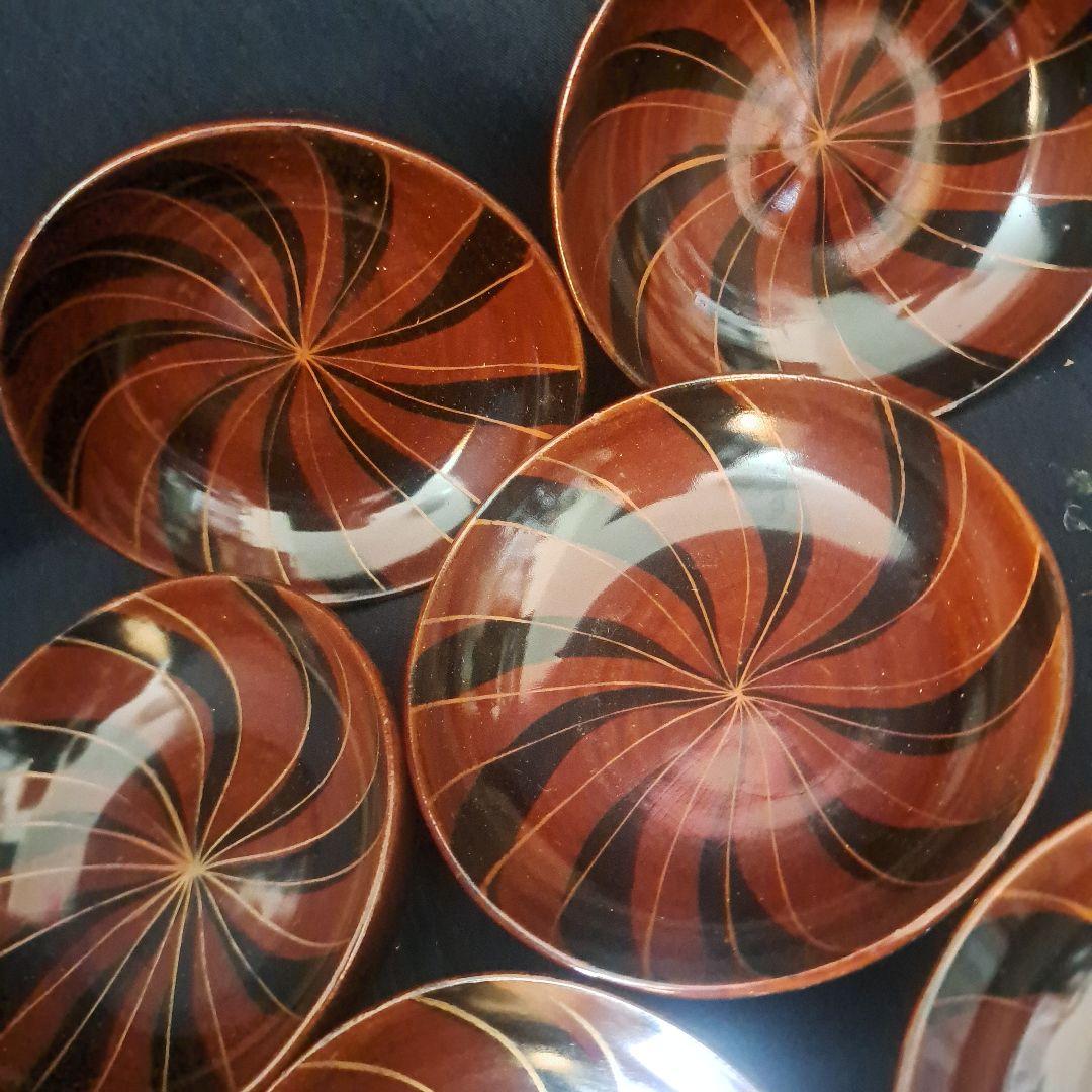 「グッド デザイン！木のお皿(直径11cm. 高さ3cm)」 木製漆器7客セット