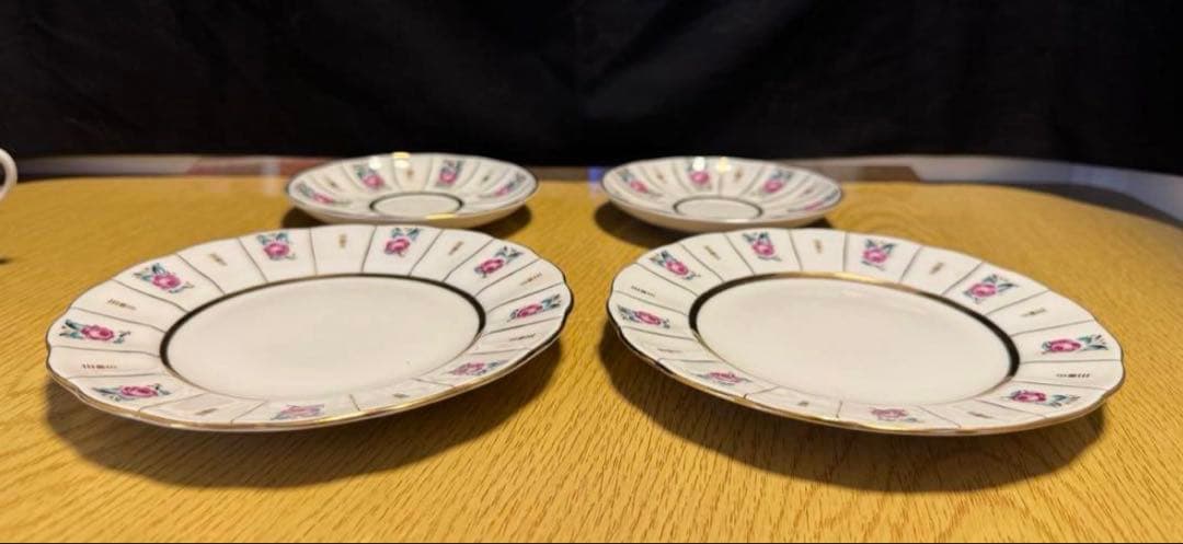 アンティーク　ソビエト　ロモノーソフ　ピンク花柄カップ＆ソーサーとケーキ皿　6点