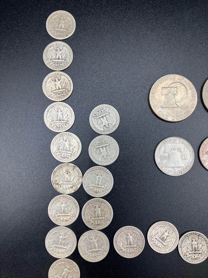 アメリカ 白銅貨25セント50枚 ケネディ50セント銀貨4枚 銀貨1ドル3枚