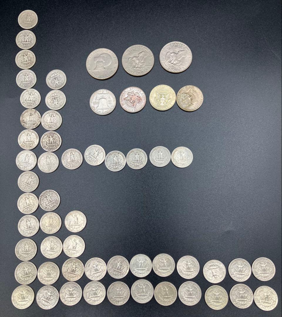 アメリカ 白銅貨25セント50枚 ケネディ50セント銀貨4枚 銀貨1ドル3枚
