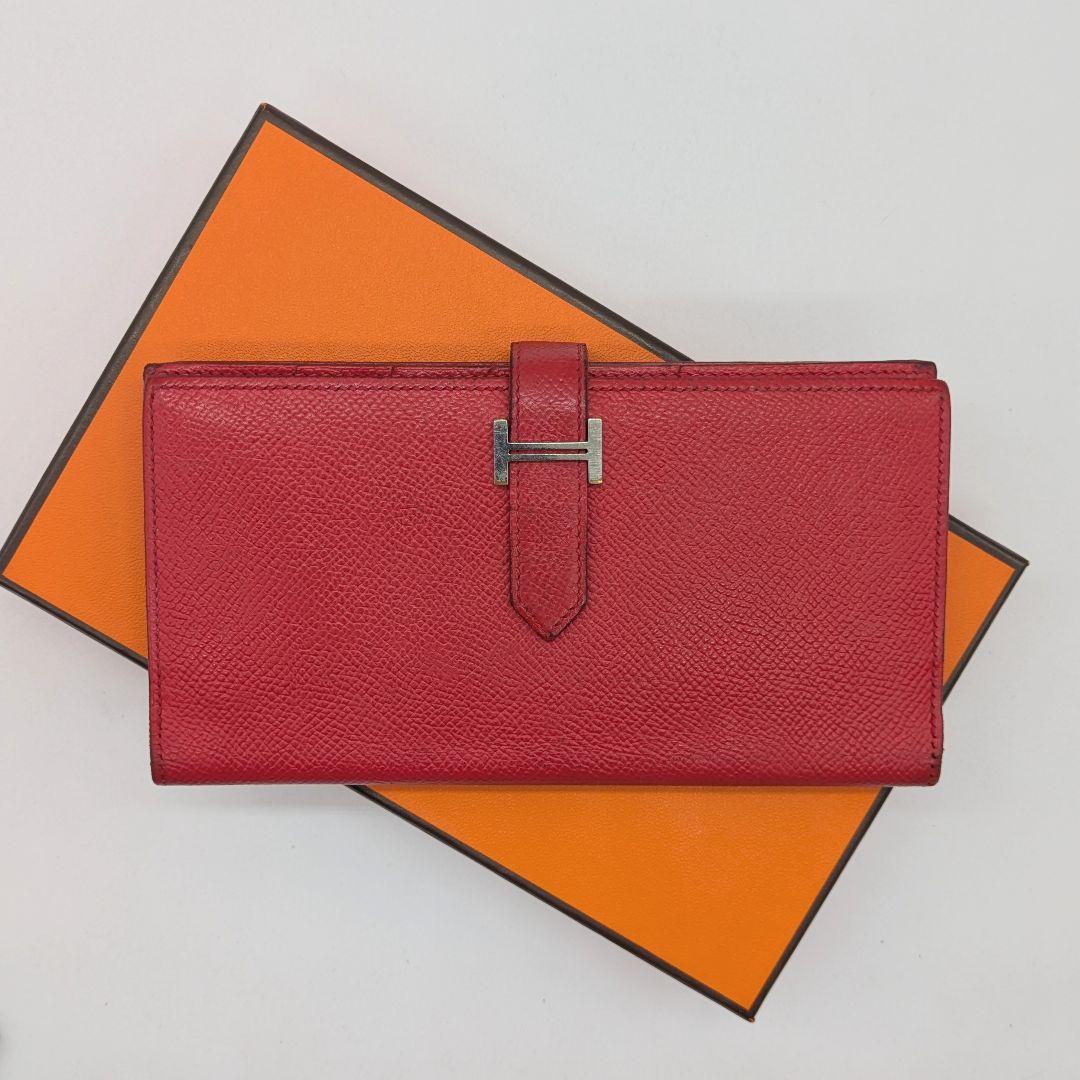 【お得品】エルメス HERMES ベアン クラシック 赤 2つ折り財布 長財布