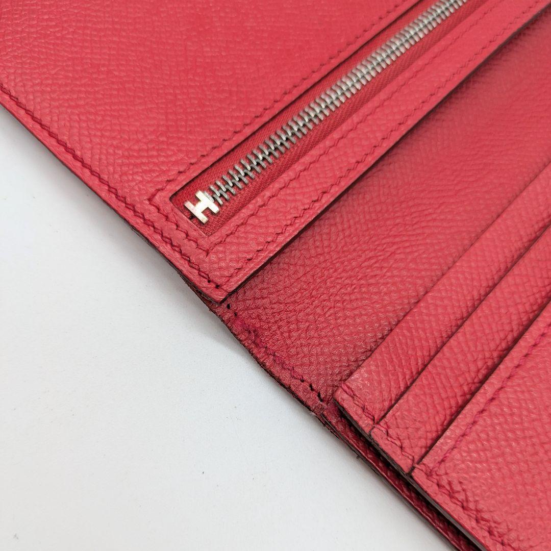 【お得品】エルメス HERMES ベアン クラシック 赤 2つ折り財布 長財布