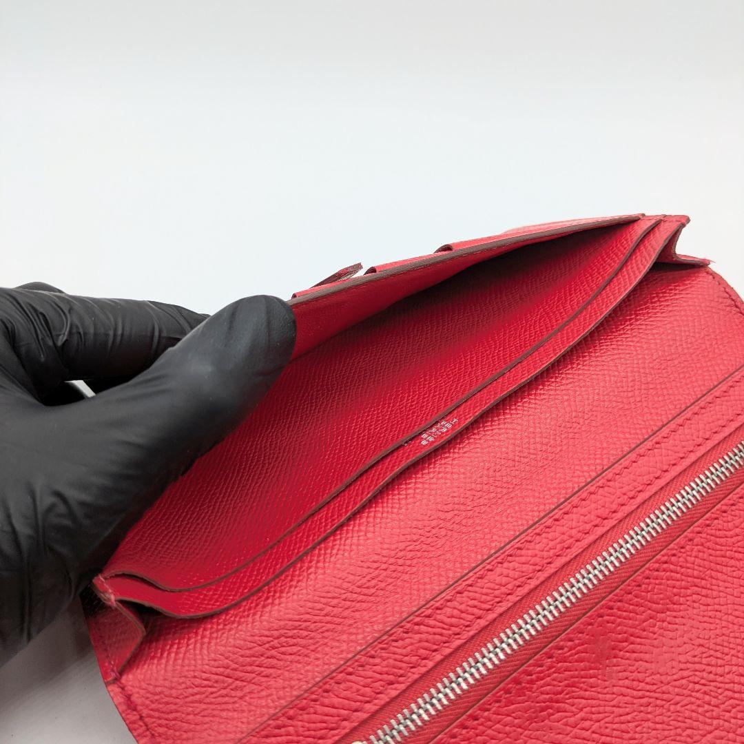 【お得品】エルメス HERMES ベアン クラシック 赤 2つ折り財布 長財布