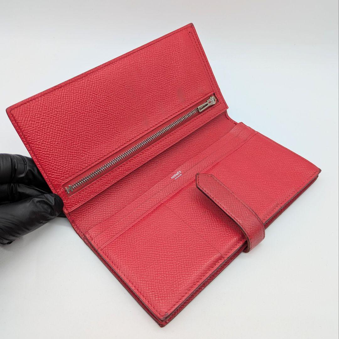 【お得品】エルメス HERMES ベアン クラシック 赤 2つ折り財布 長財布