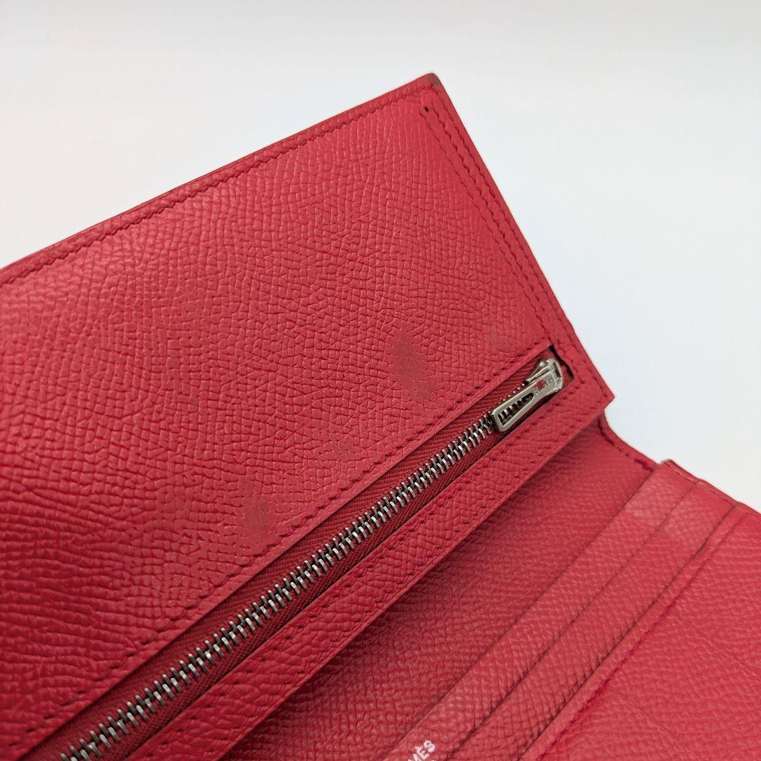 【お得品】エルメス HERMES ベアン クラシック 赤 2つ折り財布 長財布