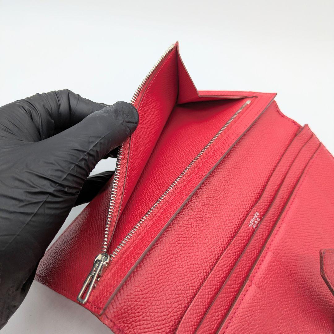 【お得品】エルメス HERMES ベアン クラシック 赤 2つ折り財布 長財布