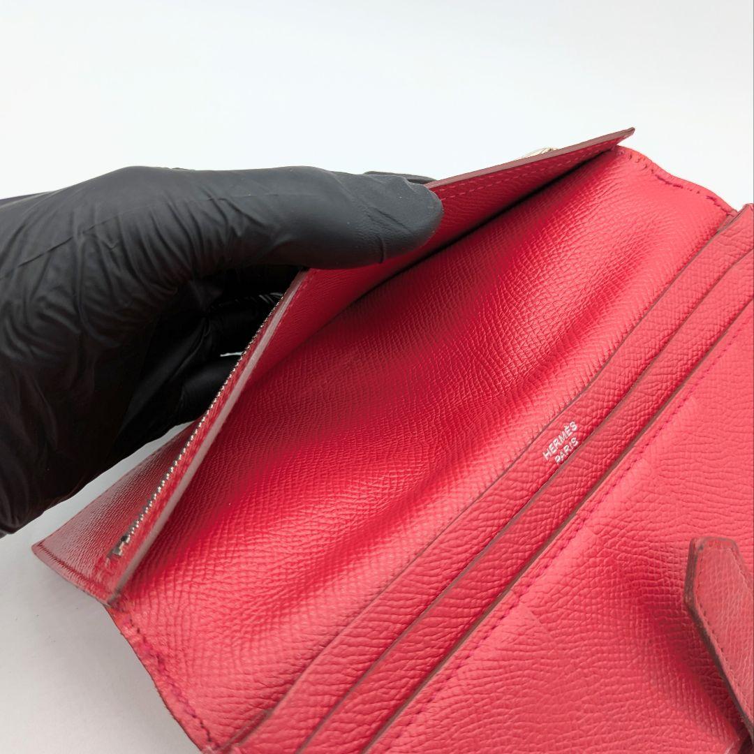 【お得品】エルメス HERMES ベアン クラシック 赤 2つ折り財布 長財布