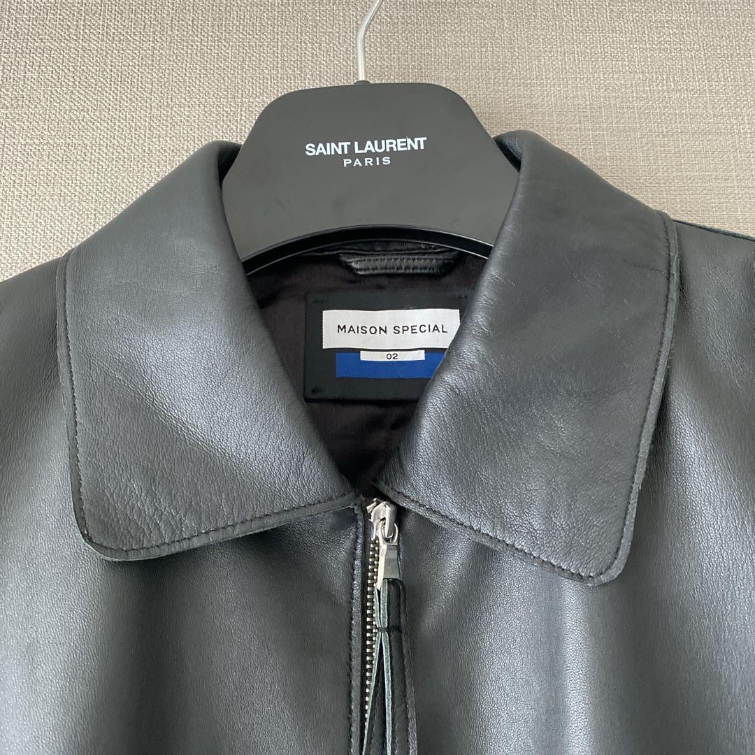 メゾンスペシャル ラムレザープライムオーバー襟付きシングルライダースジャケット