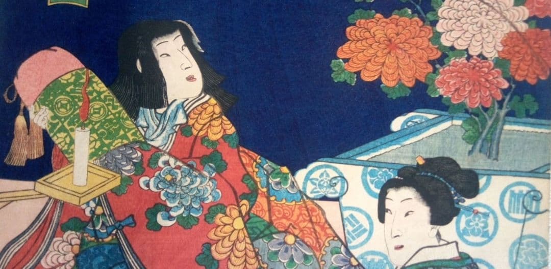 浮世絵、美人合十二月内月見月9月、葉月8月の二枚売り二枚繋がってます。三代豊国画