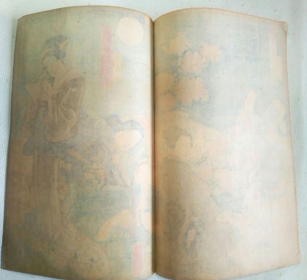 浮世絵、美人合十二月内月見月9月、葉月8月の二枚売り二枚繋がってます。三代豊国画