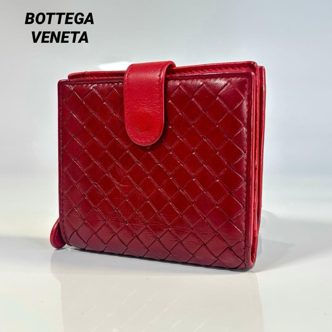 ボッテガヴェネタ イントレ 二つ折り レッド コンパクト ラウンドファスナー