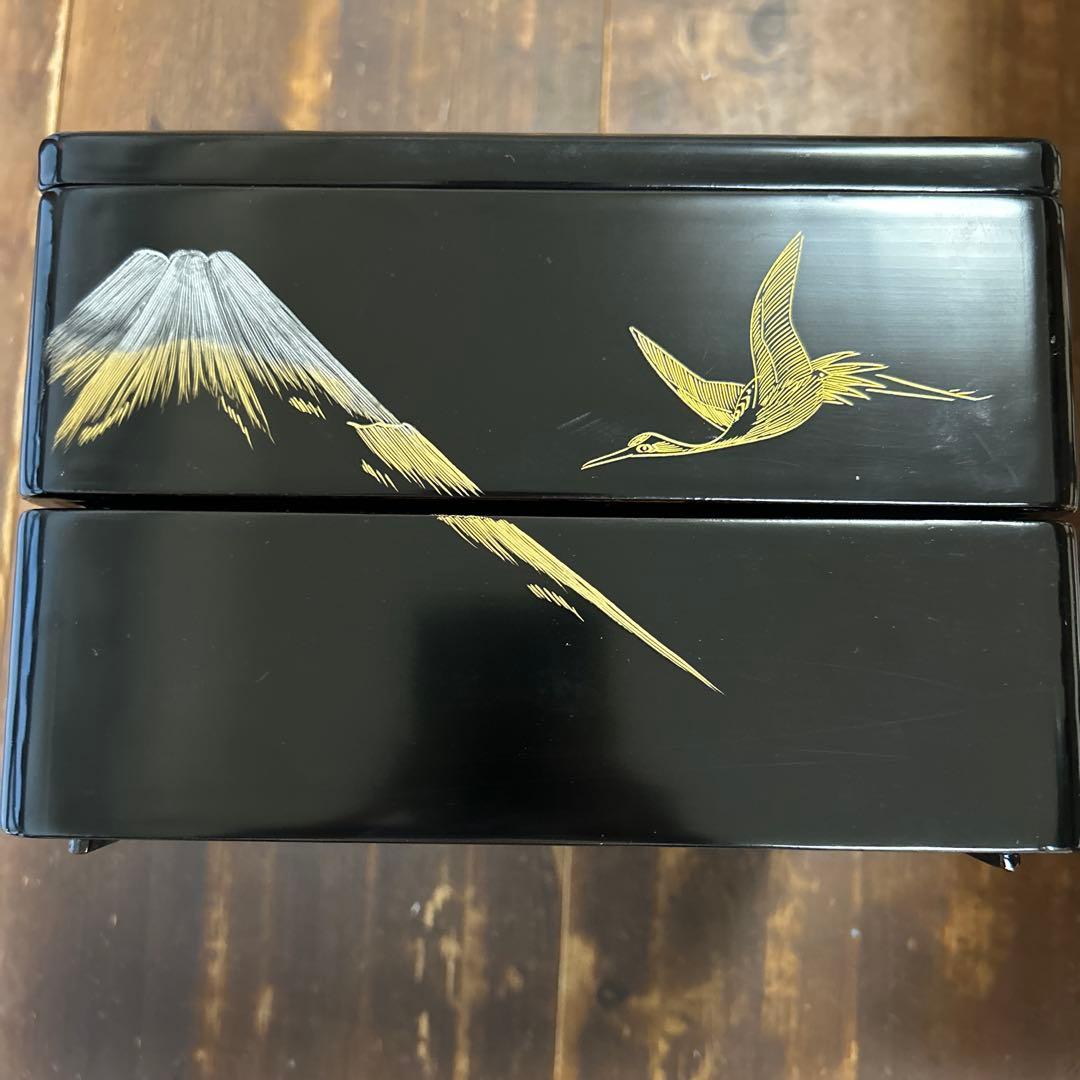 輪島塗　沈金　高級漆器　二段重　鶴　富士　松　会津塗　山中漆器　伝統工芸　天然木