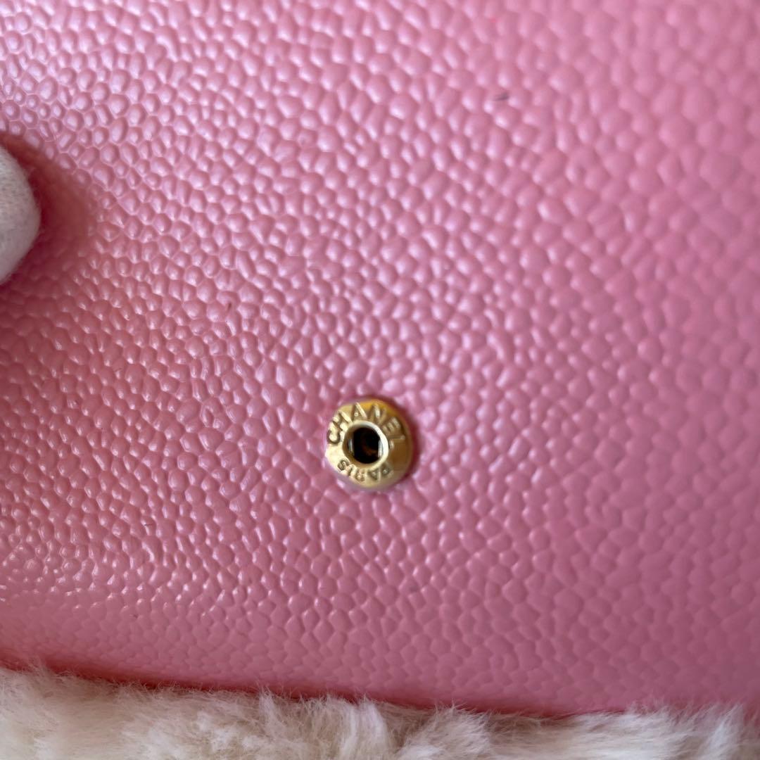 シャネル CHANEL 財布 二つ折りピンク キャビア ココマーク 正規品