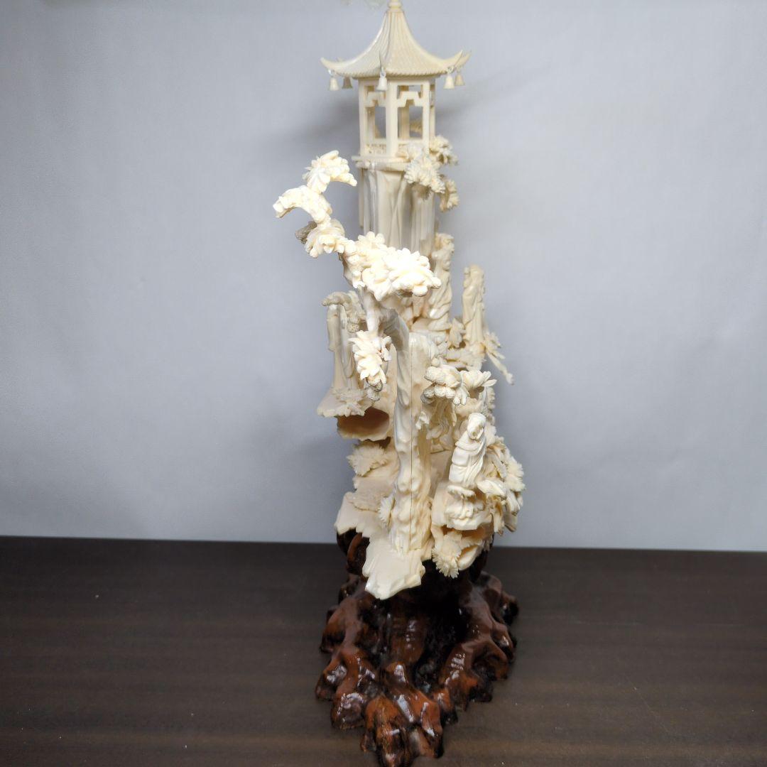 中国美術 八仙 桃源郷 細密彫刻 置物 高さ約42cm