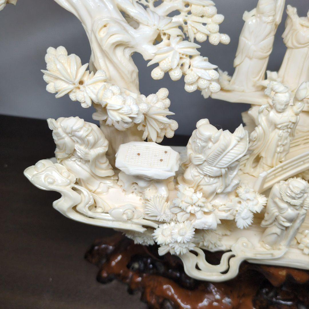 中国美術 八仙 桃源郷 細密彫刻 置物 高さ約42cm