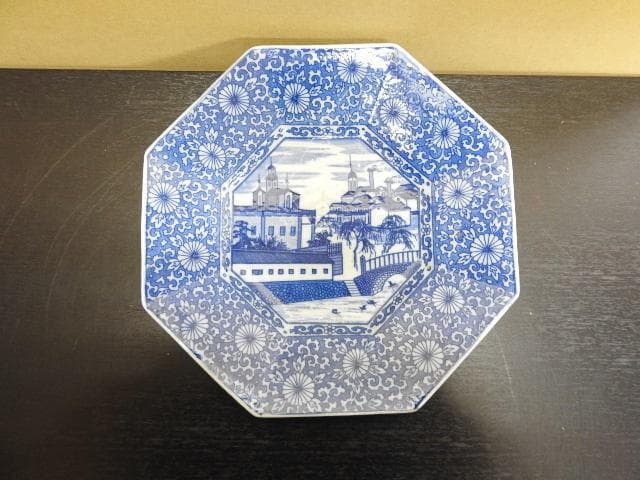 印判八角皿　文明開化図　MA57