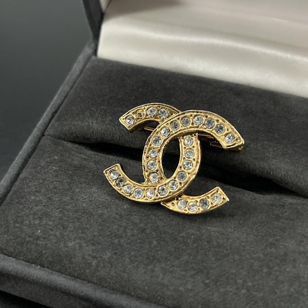 正規品　CHANEL シャネル　ブローチ　ココマーク　ラインストーン　ゴールド